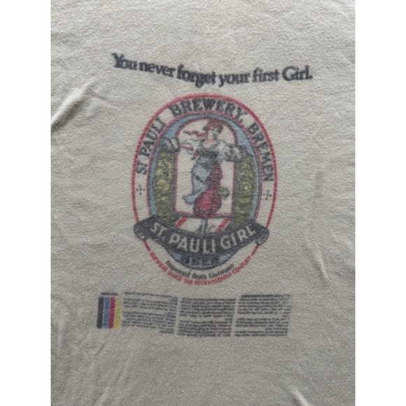 Vintage 1980s‎ St. Pauli Girl Beer "You Never Forget Your First Girl" Shirt XL - Picture 3 of 9